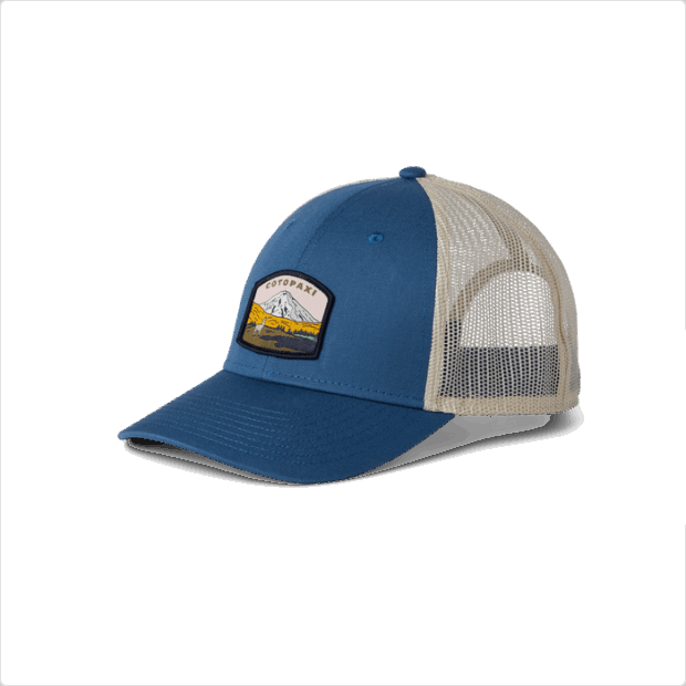 Cotopaxi Llamascape Trucker Hat Brand Denim